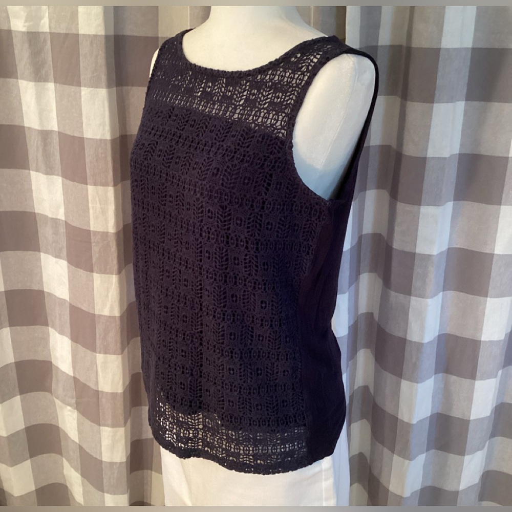 Talbots Indigo Blue Crochet Front Shell - Picture 5 of 7